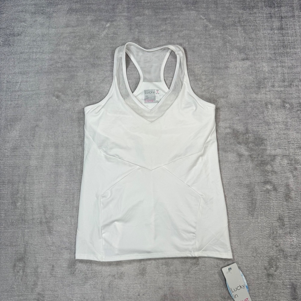 Lucky in Love Shirt Women XS White Vaportex Tank Top Mesh Racerback Tennis